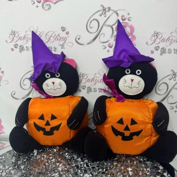 AVON Plush Halloween Black Cat Witch Wizard Pumpkin Candy Bucket Party vintage